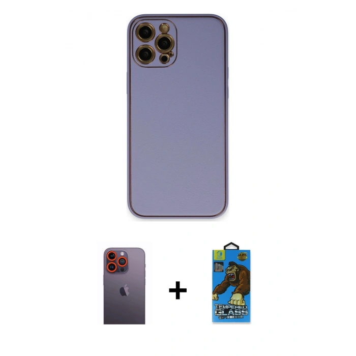 MARSİLYAN™- iPhone 12 Pro Max Kılıf Yadigar Klasik - Siyah 18D Cam Ekran Koruyucu + Neon Fosforlu Kamera Lens - TU
