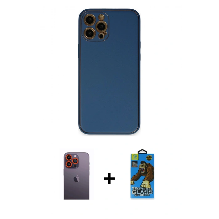 MARSİLYAN™- iPhone 12 Pro Max Kılıf Yadigar Klasik - Siyah 18D Cam Ekran Koruyucu + Neon Fosforlu Kamera Lens - TU