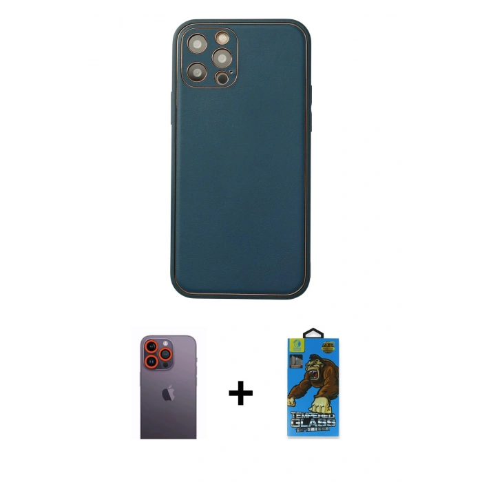 MARSİLYAN™- iPhone 12 Pro Max Kılıf Yadigar Klasik - Siyah 18D Cam Ekran Koruyucu + Neon Fosforlu Kamera Lens - TU