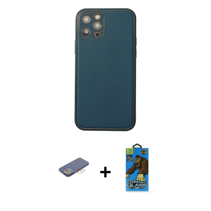 MARSİLYAN™- iPhone 12 Pro Max Kılıf Yadigar Klasik - Siyah 18D Cam Ekran Koruyucu + Renkli Kamera Lens Koruma Cam - MI