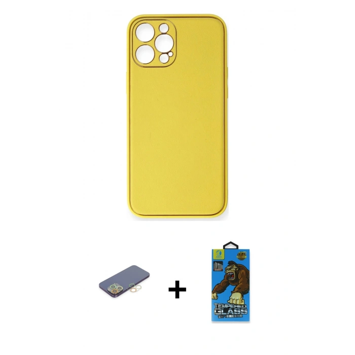 MARSİLYAN™- iPhone 12 Pro Max Kılıf Yadigar Klasik - Siyah 18D Cam Ekran Koruyucu + Renkli Kamera Lens Koruma Cam - SI