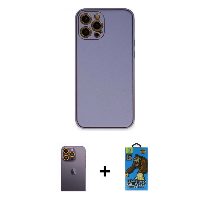 MARSİLYAN™- iPhone 12 Pro Max Kılıf Yadigar Klasik - Siyah 18D Cam Ekran Koruyucu + Neon Fosforlu Kamera Lens - SI