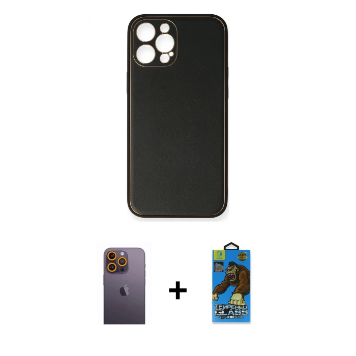 MARSİLYAN™- iPhone 12 Pro Max Kılıf Yadigar Klasik - Siyah 18D Cam Ekran Koruyucu + Neon Fosforlu Kamera Lens - SI