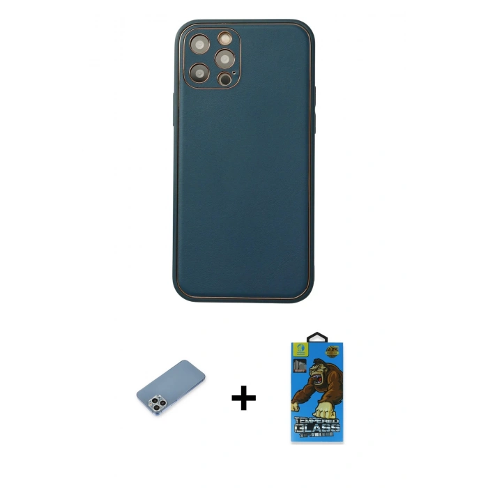 MARSİLYAN™- iPhone 12 Pro Max Kılıf Yadigar Klasik - Siyah 18D Cam Ekran Koruyucu + Shine Kamera Lens Koruma Cam - GS
