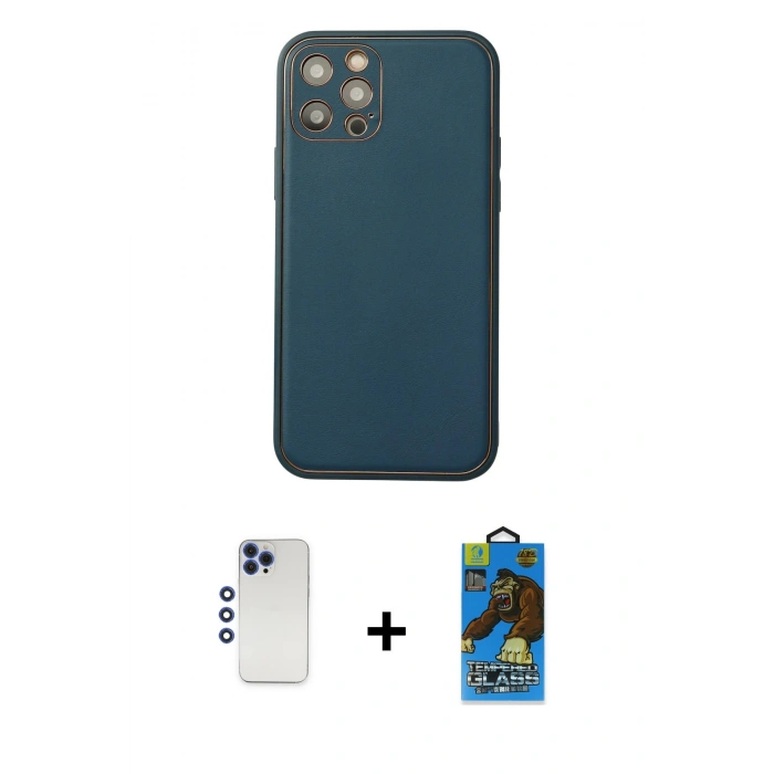 MARSİLYAN™- iPhone 12 Pro Max Kılıf Yadigar Klasik - Siyah 18D Cam Ekran Koruyucu + Shine Kamera Lens - LT