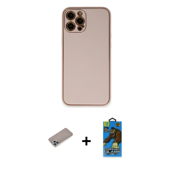 MARSİLYAN™- iPhone 12 Pro Max Kılıf Yadigar Klasik - Siyah 18D Cam Ekran Koruyucu + Sierra Blue Shine Kamera Lens Koruma Cam