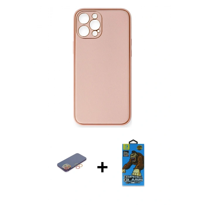 MARSİLYAN™- iPhone 12 Pro Max Kılıf Yadigar Klasik - Siyah 18D Cam Ekran Koruyucu + Turuncu Renkli Kamera Lens Koruma Cam