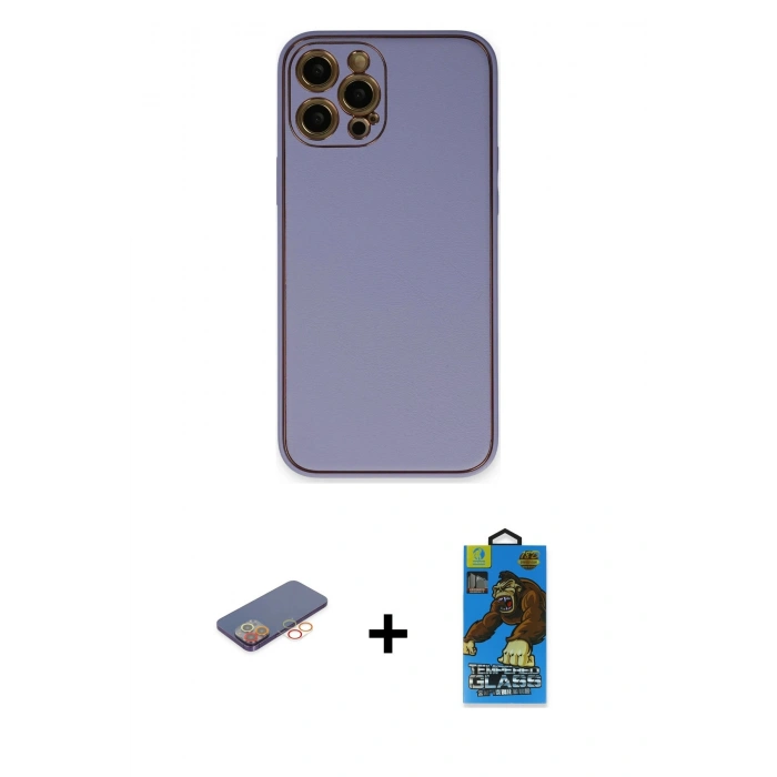 MARSİLYAN™- iPhone 12 Pro Max Kılıf Yadigar Klasik - Siyah 18D Cam Ekran Koruyucu + Turuncu Renkli Kamera Lens Koruma Cam