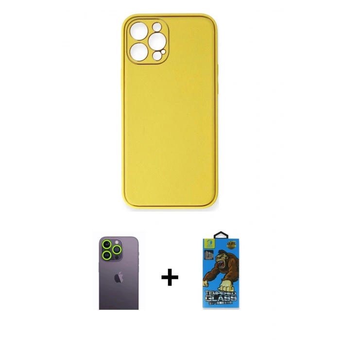 MARSİLYAN™- iPhone 12 Pro Max Kılıf Yadigar Klasik - Siyah 18D Cam Ekran Koruyucu + Neon Fosforlu Kamera Lens - YL