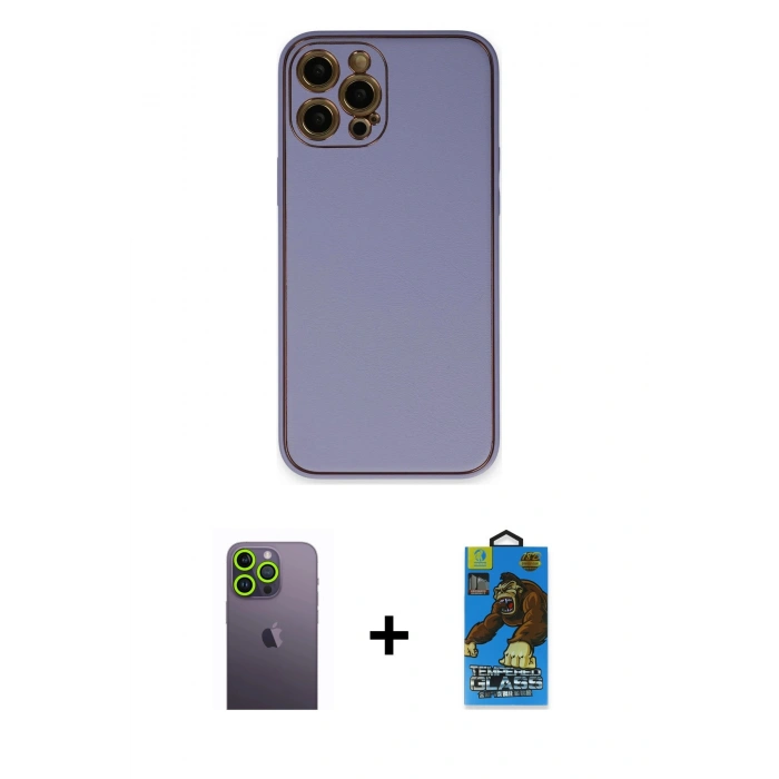 MARSİLYAN™- iPhone 12 Pro Max Kılıf Yadigar Klasik - Siyah 18D Cam Ekran Koruyucu + Neon Fosforlu Kamera Lens - YL