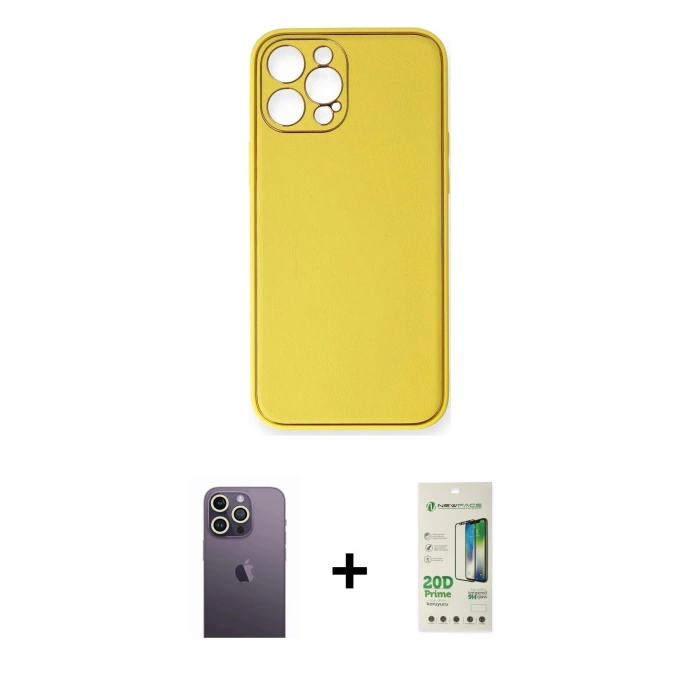 MARSİLYAN™- iPhone 12 Pro Max Kılıf Yadigar Klasik - Siyah 20D Premium Cam Ekran Koruyucu + Neon Fosforlu Kamera Lens - BZ