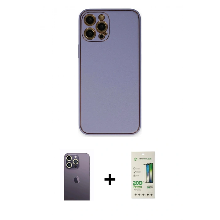 MARSİLYAN™- iPhone 12 Pro Max Kılıf Yadigar Klasik - Siyah 20D Premium Cam Ekran Koruyucu + Neon Fosforlu Kamera Lens - BZ