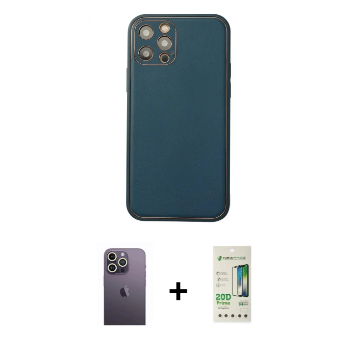 MARSİLYAN™- iPhone 12 Pro Max Kılıf Yadigar Klasik - Siyah 20D Premium Cam Ekran Koruyucu + Neon Fosforlu Kamera Lens - BZ