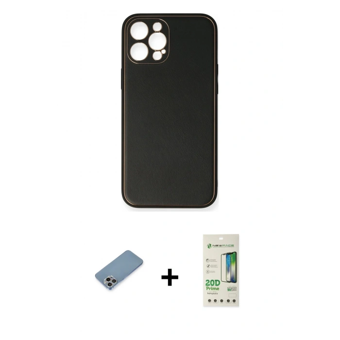 MARSİLYAN™- iPhone 12 Pro Max Kılıf Yadigar Klasik - Siyah 20D Premium Cam Ekran Koruyucu + Shine Kamera Lens Koruma Cam - GI