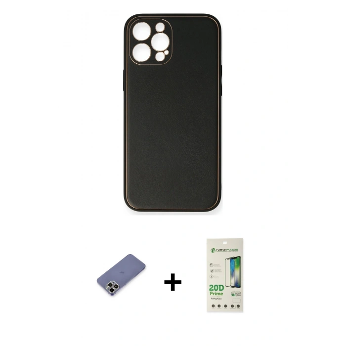 MARSİLYAN™- iPhone 12 Pro Max Kılıf Yadigar Klasik - Siyah 20D Premium Cam Ekran Koruyucu + Metal Kamera Lens Koruma Cam - GD