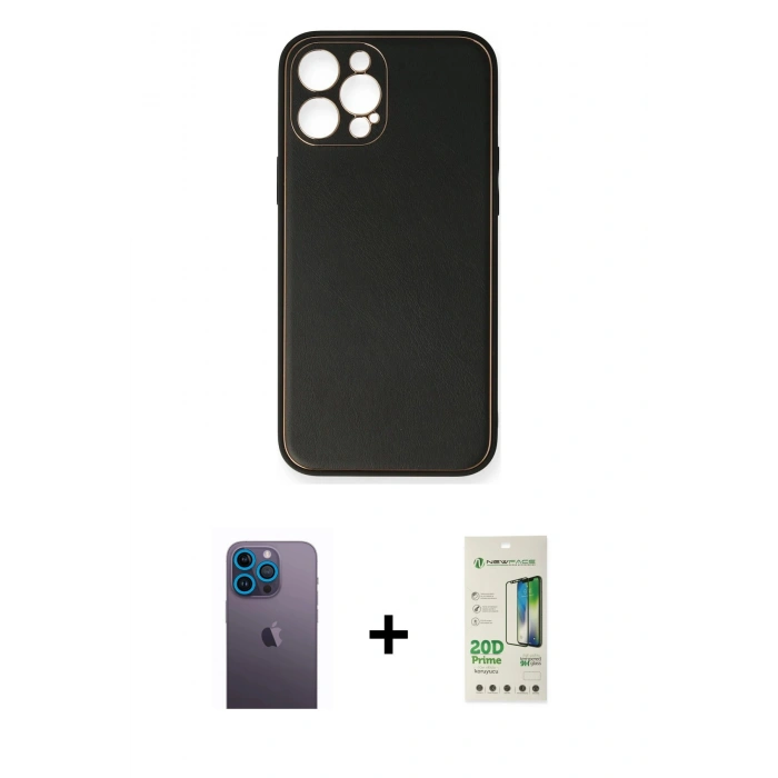 MARSİLYAN™- iPhone 12 Pro Max Kılıf Yadigar Klasik - Siyah 20D Premium Cam Ekran Koruyucu + Neon Fosforlu Kamera Lens - MI