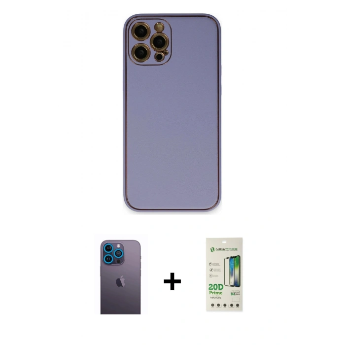 MARSİLYAN™- iPhone 12 Pro Max Kılıf Yadigar Klasik - Siyah 20D Premium Cam Ekran Koruyucu + Neon Fosforlu Kamera Lens - MI