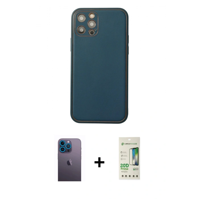 MARSİLYAN™- iPhone 12 Pro Max Kılıf Yadigar Klasik - Siyah 20D Premium Cam Ekran Koruyucu + Neon Fosforlu Kamera Lens - MI