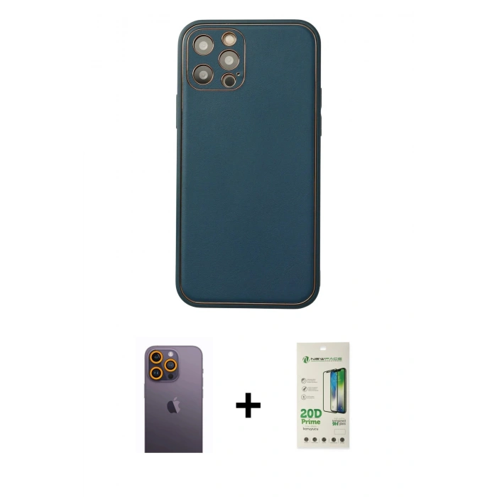MARSİLYAN™- iPhone 12 Pro Max Kılıf Yadigar Klasik - Siyah 20D Premium Cam Ekran Koruyucu + Neon Fosforlu Kamera Lens - SI