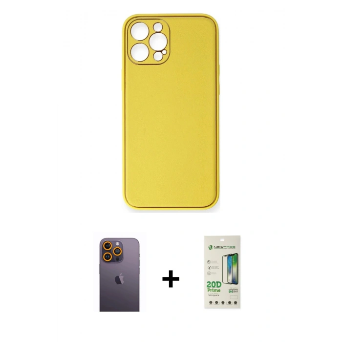 MARSİLYAN™- iPhone 12 Pro Max Kılıf Yadigar Klasik - Siyah 20D Premium Cam Ekran Koruyucu + Neon Fosforlu Kamera Lens - SI