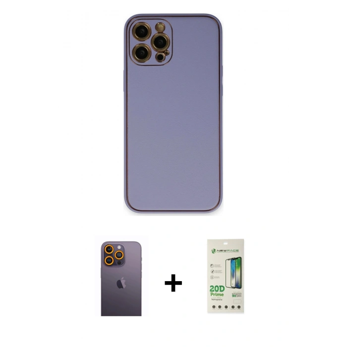 MARSİLYAN™- iPhone 12 Pro Max Kılıf Yadigar Klasik - Siyah 20D Premium Cam Ekran Koruyucu + Neon Fosforlu Kamera Lens - SI