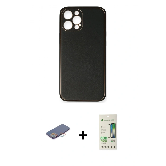 MARSİLYAN™- iPhone 12 Pro Max Kılıf Yadigar Klasik - Siyah 20D Premium Cam Ekran Koruyucu + Renkli Kamera Lens Koruma Cam - PE