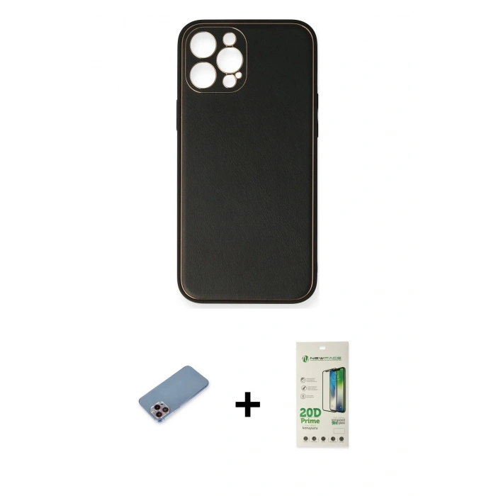 MARSİLYAN™- iPhone 12 Pro Max Kılıf Yadigar Klasik - Siyah 20D Premium Cam Ekran Koruyucu + Shine Kamera Lens Koruma Cam - PE
