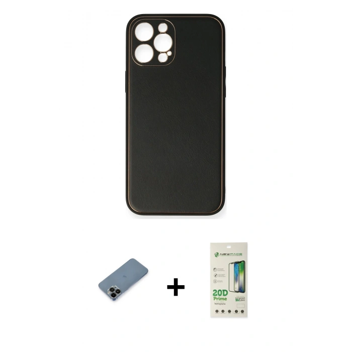 MARSİLYAN™- iPhone 12 Pro Max Kılıf Yadigar Klasik - Siyah 20D Premium Cam Ekran Koruyucu + Siyah Shine Kamera Lens Koruma Cam