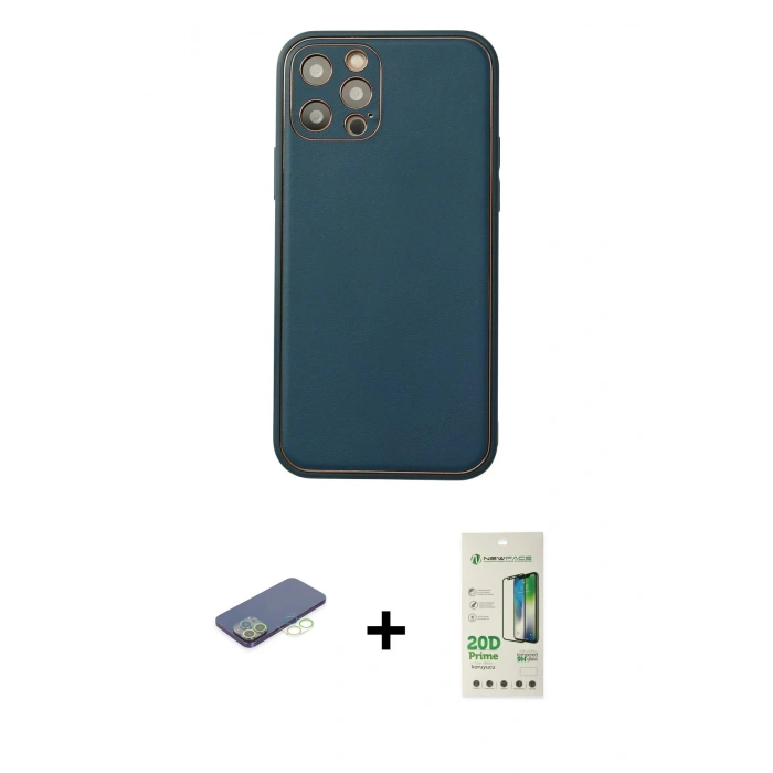 MARSİLYAN™- iPhone 12 Pro Max Kılıf Yadigar Klasik - Siyah 20D Premium Cam Ekran Koruyucu + Renkli Kamera Lens Koruma Cam - YL