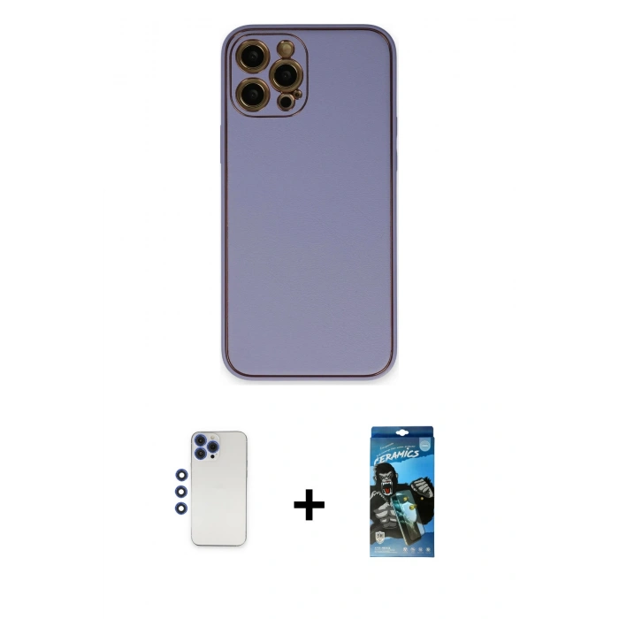 MARSİLYAN™- iPhone 12 Pro Max Kılıf Yadigar Klasik - Siyah 34D Izgaralı Cam + Shine Kamera Lens - LT