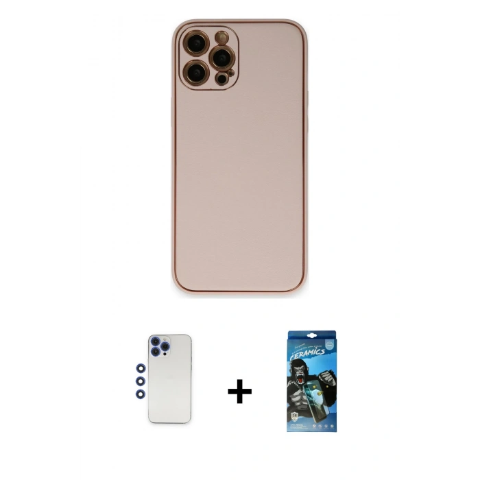 MARSİLYAN™- iPhone 12 Pro Max Kılıf Yadigar Klasik - Siyah 34D Izgaralı Cam + Shine Kamera Lens - LT