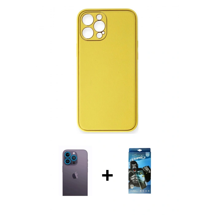 MARSİLYAN™- iPhone 12 Pro Max Kılıf Yadigar Klasik - Siyah 34D Izgaralı Cam + Neon Fosforlu Kamera Lens - MI