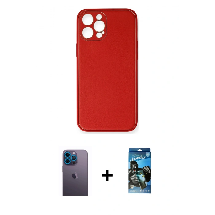 MARSİLYAN™- iPhone 12 Pro Max Kılıf Yadigar Klasik - Siyah 34D Izgaralı Cam + Neon Fosforlu Kamera Lens - MI