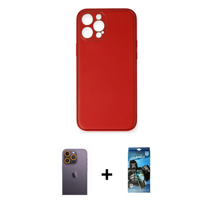 MARSİLYAN™- iPhone 12 Pro Max Kılıf Yadigar Klasik - Siyah 34D Izgaralı Cam + Neon Fosforlu Kamera Lens - SI