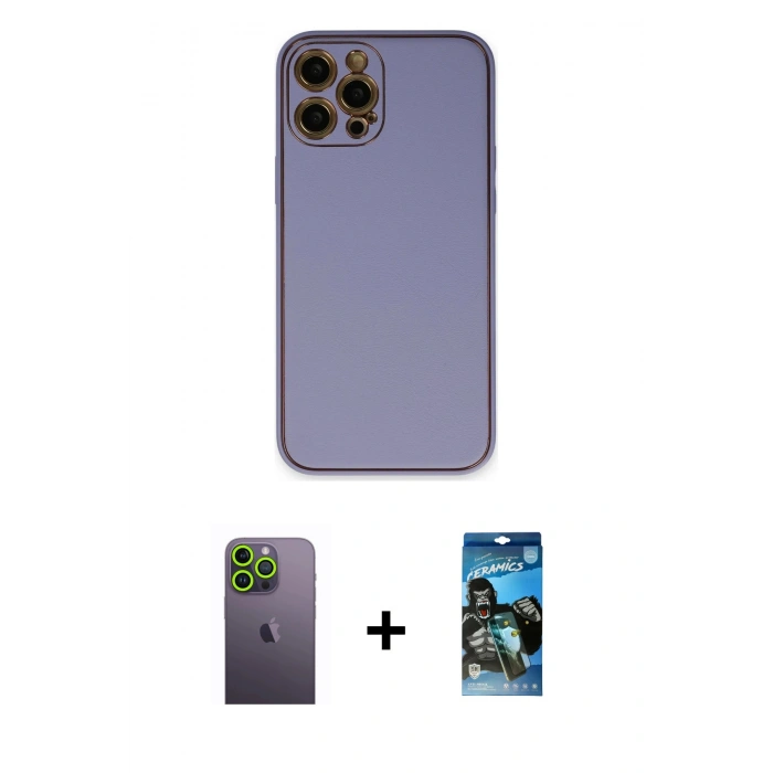 MARSİLYAN™- iPhone 12 Pro Max Kılıf Yadigar Klasik - Siyah 34D Izgaralı Cam + Neon Fosforlu Kamera Lens - YL