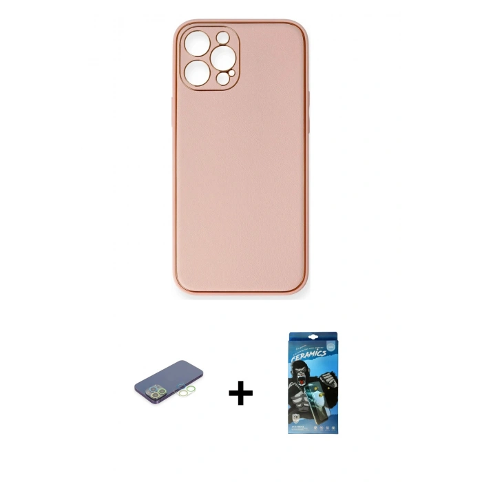 MARSİLYAN™- iPhone 12 Pro Max Kılıf Yadigar Klasik - Siyah 34D Izgaralı Cam + Renkli Kamera Lens Koruma Cam - YL