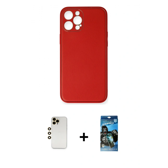MARSİLYAN™- iPhone 12 Pro Max Kılıf Yadigar Klasik - Siyah 34D Izgaralı Cam + Shine Kamera Lens - GD