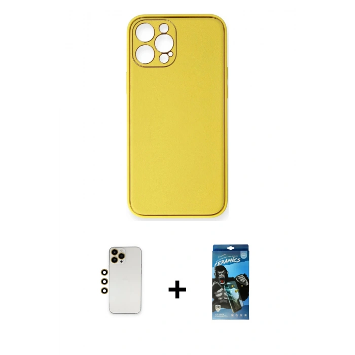 MARSİLYAN™- iPhone 12 Pro Max Kılıf Yadigar Klasik - Siyah 34D Izgaralı Cam + Shine Kamera Lens - GD