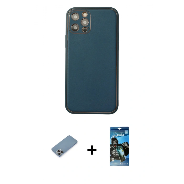 MARSİLYAN™- iPhone 12 Pro Max Kılıf Yadigar Klasik - Siyah 34D Izgaralı Cam + Shine Kamera Lens Koruma Cam - GI