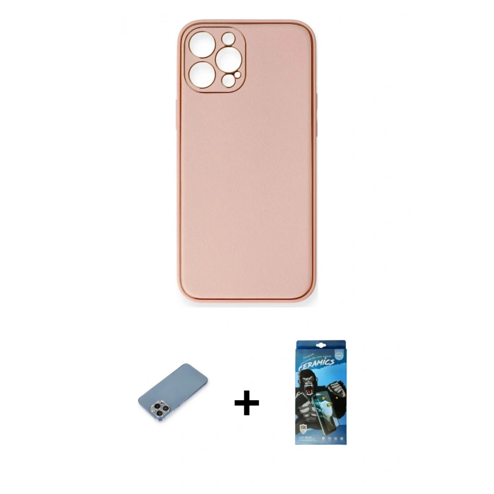 MARSİLYAN™- iPhone 12 Pro Max Kılıf Yadigar Klasik - Siyah 34D Izgaralı Cam + Shine Kamera Lens Koruma Cam - GI