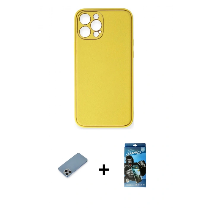 MARSİLYAN™- iPhone 12 Pro Max Kılıf Yadigar Klasik - Siyah 34D Izgaralı Cam + Shine Kamera Lens Koruma Cam - GI