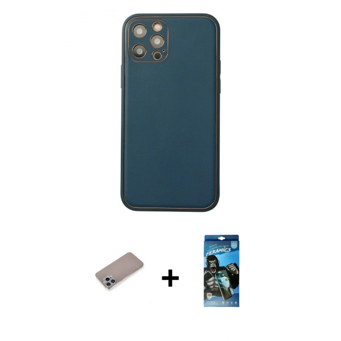 MARSİLYAN™- iPhone 12 Pro Max Kılıf Yadigar Klasik - Siyah 34D Izgaralı Cam + Shine Kamera Lens Koruma Cam - SABE