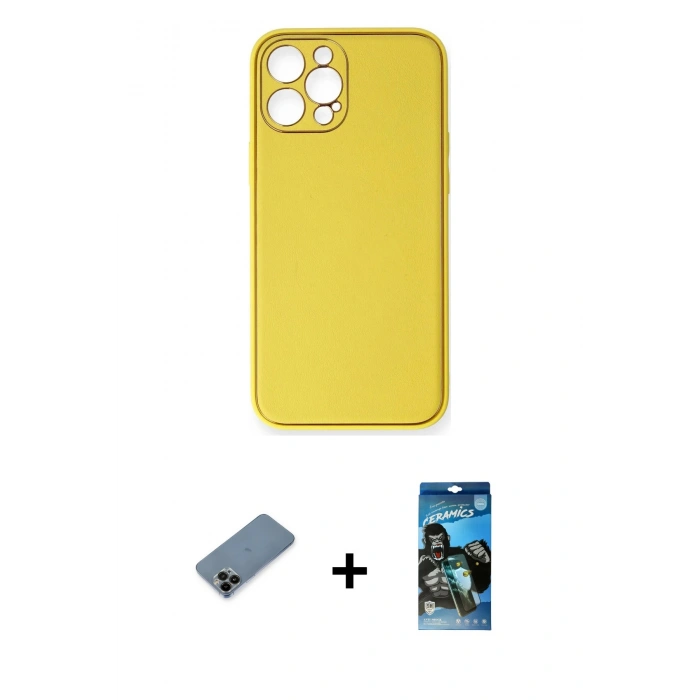 MARSİLYAN™- iPhone 12 Pro Max Kılıf Yadigar Klasik - Siyah 34D Izgaralı Cam + Siyah Shine Kamera Lens Koruma Cam