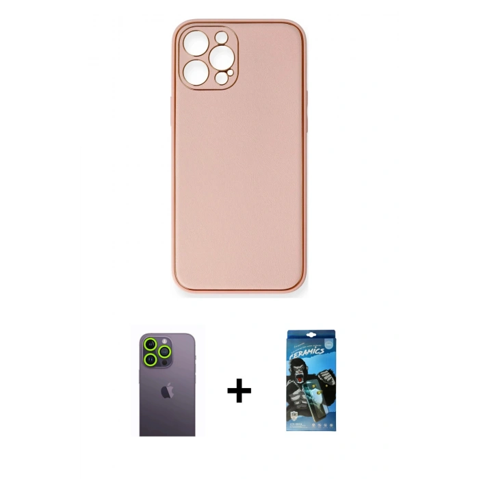 MARSİLYAN™- iPhone 12 Pro Max Kılıf Yadigar Klasik - Siyah 34D Izgaralı Cam + Neon Fosforlu Kamera Lens - YL