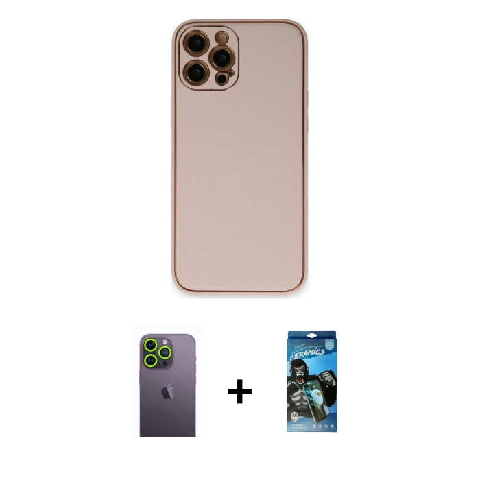 MARSİLYAN™- iPhone 12 Pro Max Kılıf Yadigar Klasik - Siyah 34D Izgaralı Cam + Neon Fosforlu Kamera Lens - YL