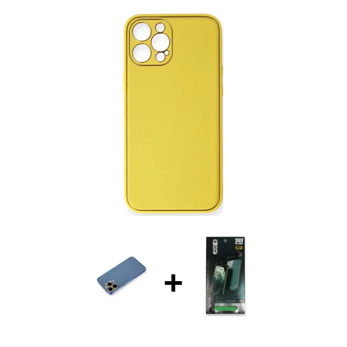 MARSİLYAN™- iPhone 12 Pro Max Kılıf Yadigar Klasik - Siyah 360 Mat Full Body Arka Koruyucu + Shine Kamera Lens Koruma Cam - GD