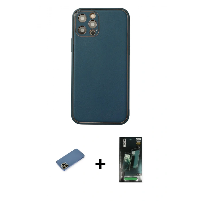 MARSİLYAN™- iPhone 12 Pro Max Kılıf Yadigar Klasik - Siyah 360 Mat Full Body Arka Koruyucu + Shine Kamera Lens Koruma Cam - GD