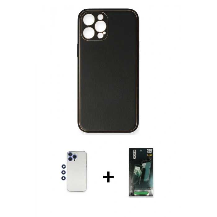 MARSİLYAN™- iPhone 12 Pro Max Kılıf Yadigar Klasik - Siyah 360 Mat Full Body Arka Koruyucu + Shine Kamera Lens - LT