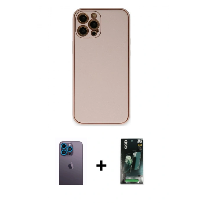 MARSİLYAN™- iPhone 12 Pro Max Kılıf Yadigar Klasik - Siyah 360 Mat Full Body Arka Koruyucu + Neon Fosforlu Kamera Lens - MI