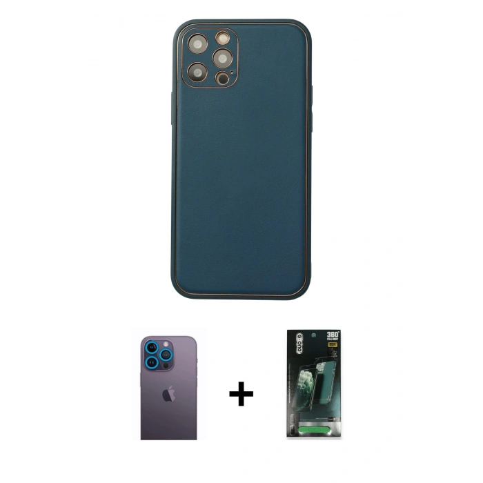 MARSİLYAN™- iPhone 12 Pro Max Kılıf Yadigar Klasik - Siyah 360 Mat Full Body Arka Koruyucu + Neon Fosforlu Kamera Lens - MI